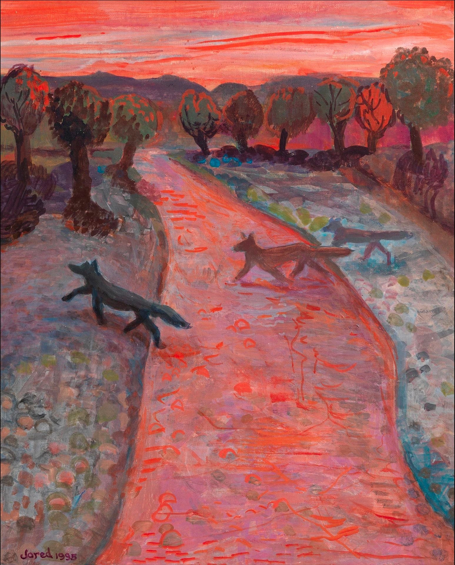 Coyotes Crossing A Stream